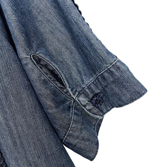 Soft Surroundings | Lapiza Crochet Stripe Chambray Top Dark Wash Blue Medium - Picture 7 of 8